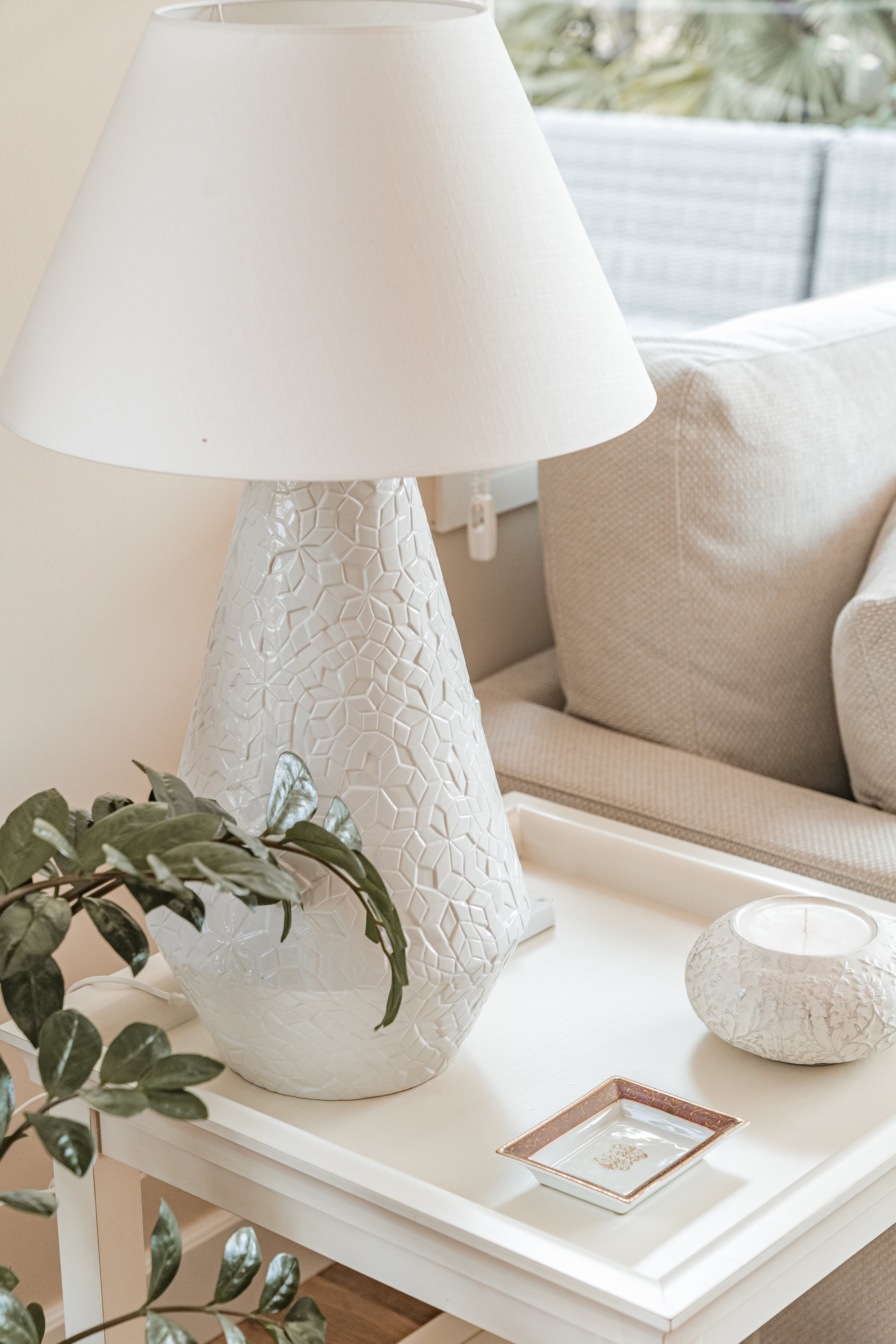 Decoración lámpara cerámica blanca